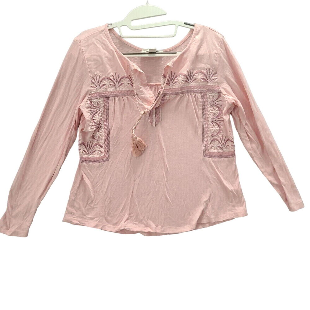 Vintage America Blues Womens Top Pink Size Small Long Sleeve